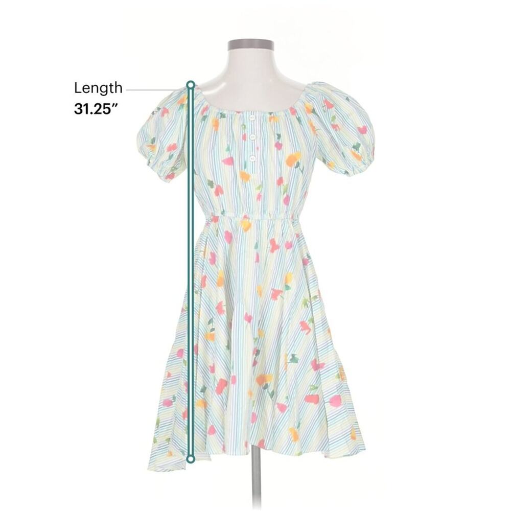Caroline Constas Bardot Midi Dress Small Floral Pinstripe Cottage Resort Cruise - Picture 8 of 9